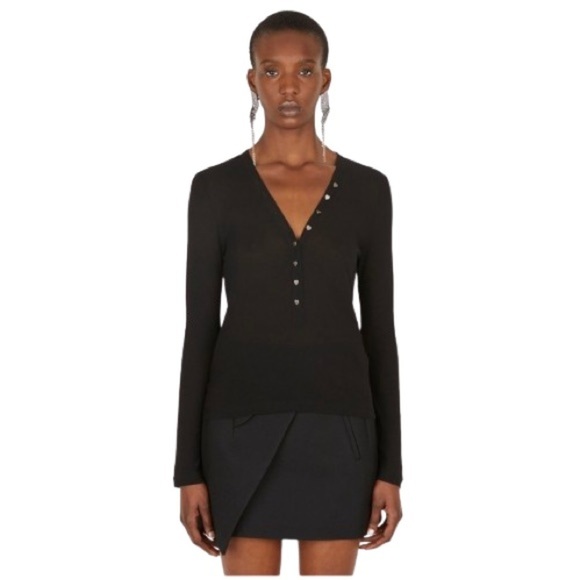 🔥 YVES SAINT LAURENT Heart Button Long Sleeve ribbed Top in Black SIZE SMALL - Picture 1 of 14